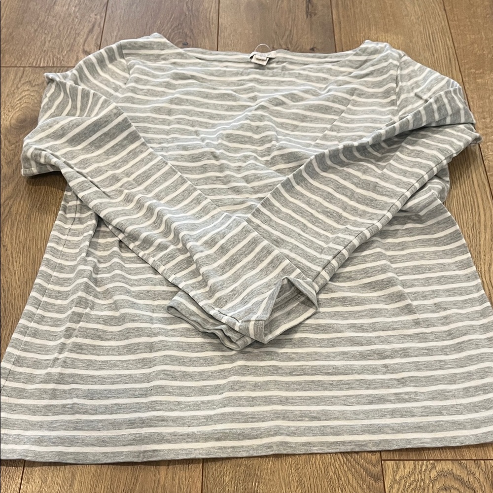 J. Crew Light Gray Striped Long Sleeve Tee
